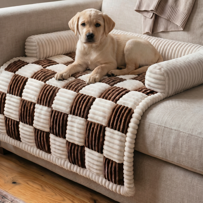 Plush Pet Sofa Protector Bed | Raised Edges | Non Slip | Machine Washable