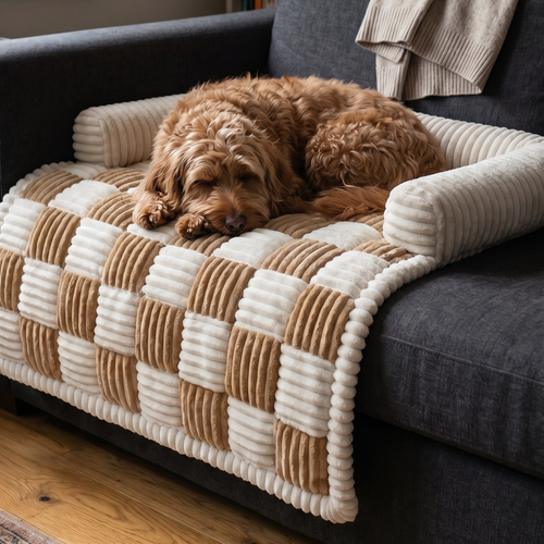 Plush Pet Sofa Protector Bed | Raised Edges | Non Slip | Machine Washable