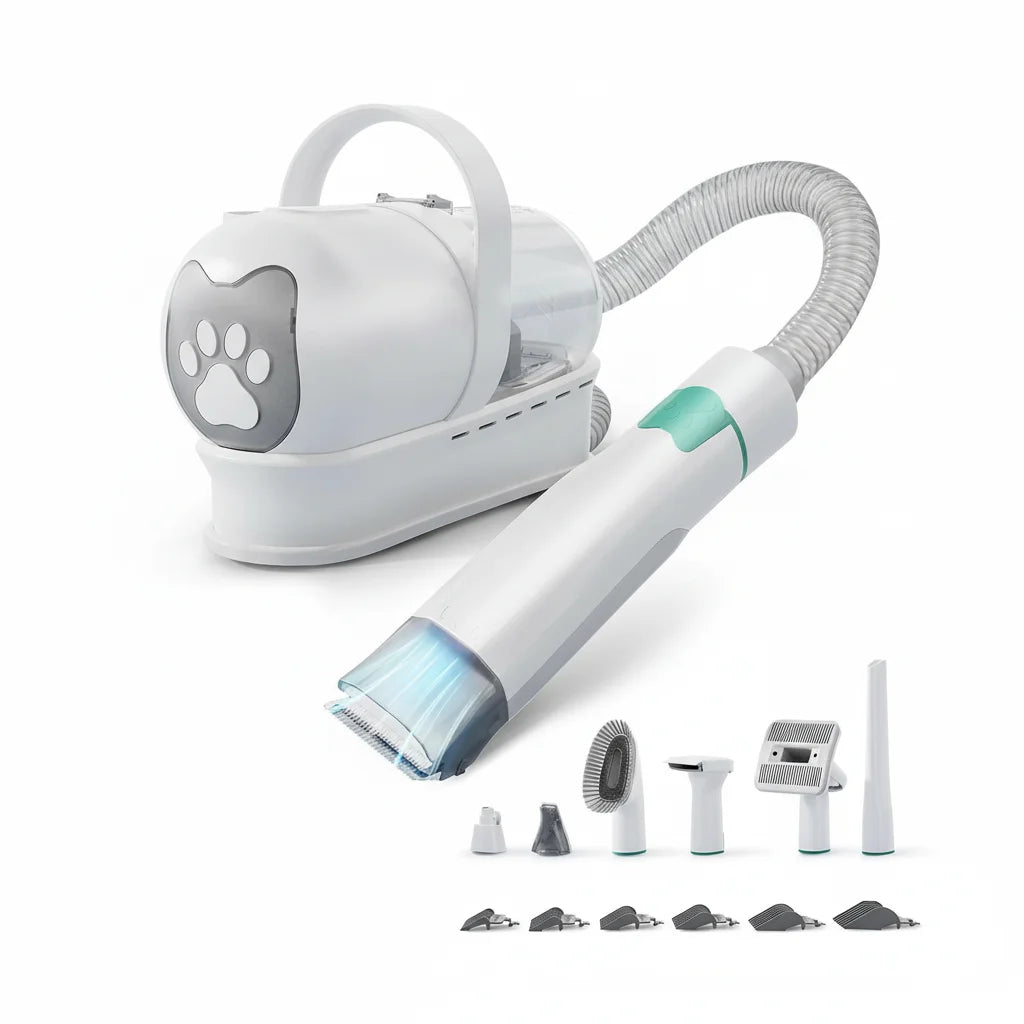 7 in 1 Pet Grooming Vacuum Kit with Clippers, Deshedding Tool and Hair Collector