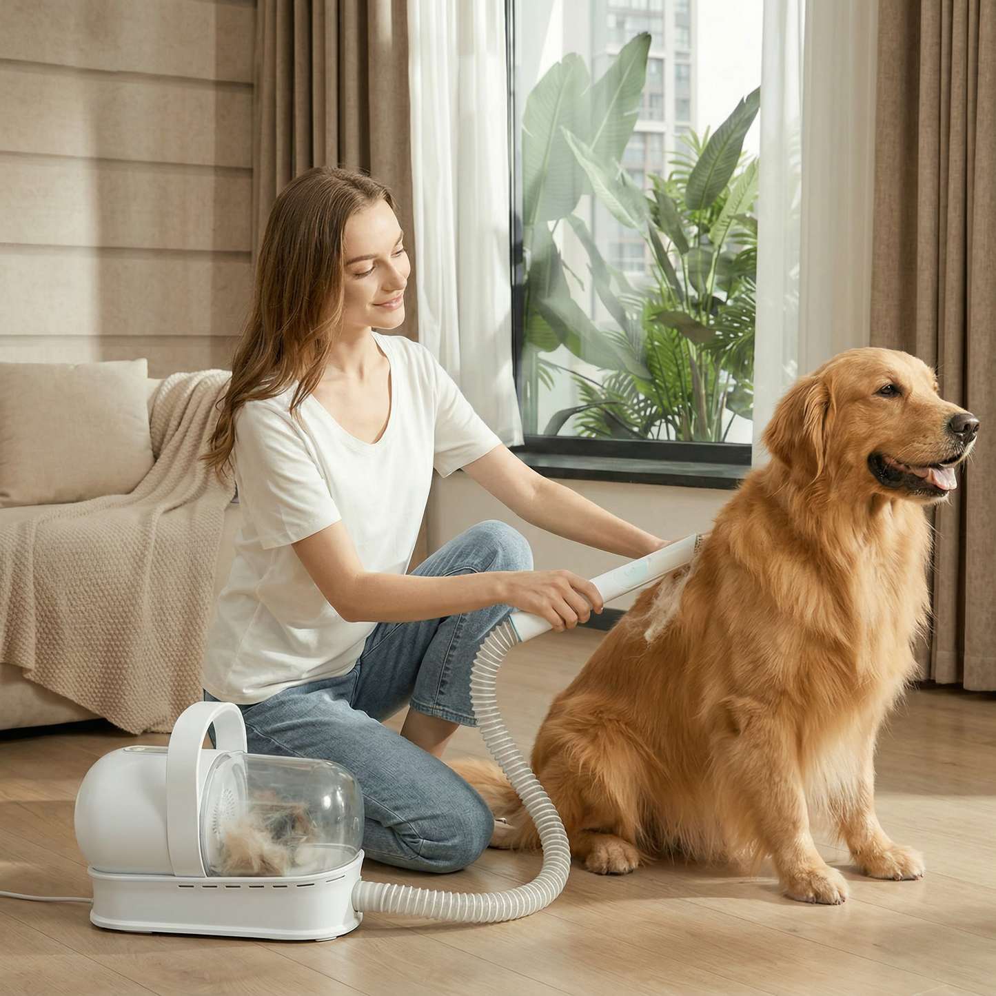 7 in 1 Pet Grooming Vacuum Kit with Clippers, Deshedding Tool and Hair Collector