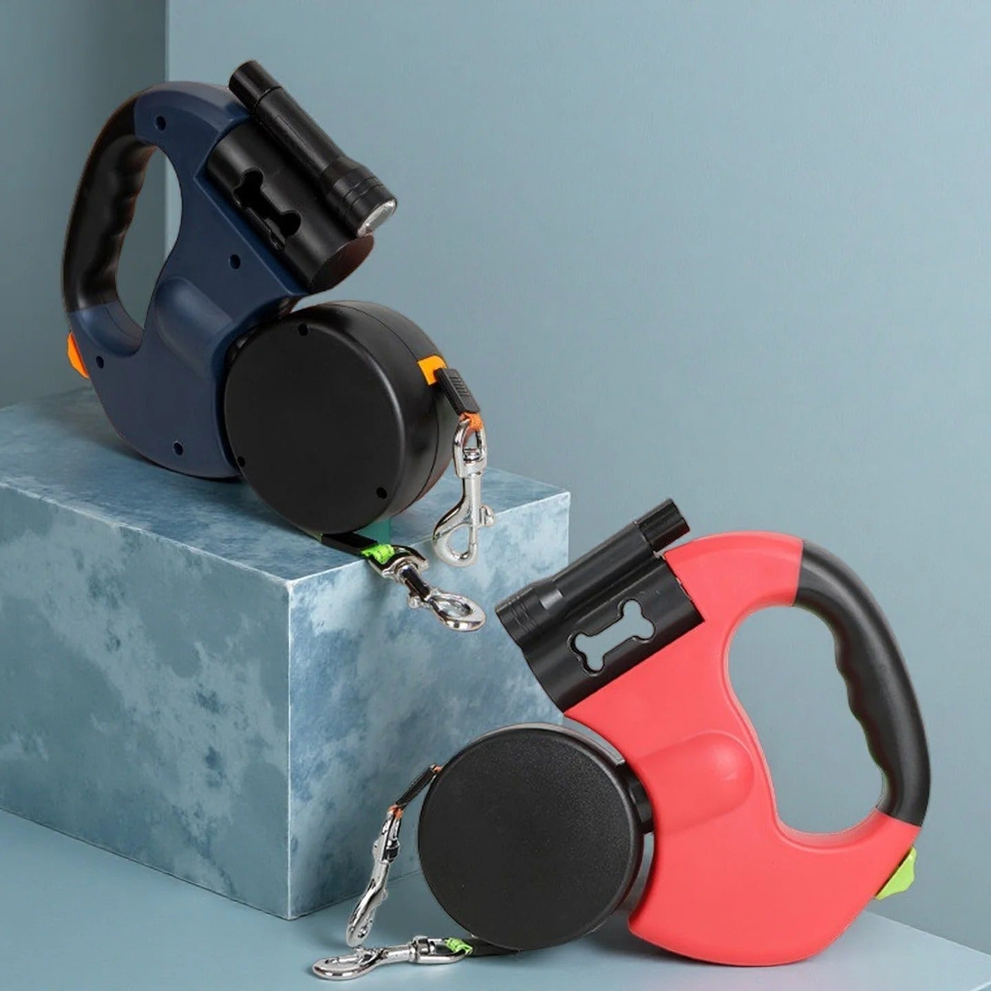 Double Dog Lead | Retractable | 3 Metre Dual Lines | Built In Light