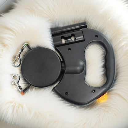 Double Dog Lead | Retractable | 3 Metre Dual Lines | Built In Light
