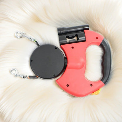 Double Dog Lead | Retractable | 3 Metre Dual Lines | Built In Light